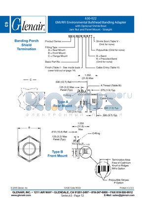 630C022M datasheet - EMI/RFI Environmental Bulkhead Banding Adapter