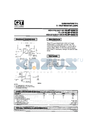 HLMP-6600 datasheet - subminiature t-3/4 5-volt resistor lamps