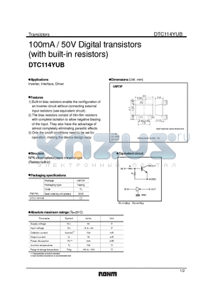 DTC114YUB datasheet - 100mA / 50V Digital transistors
