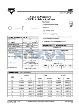 630D datasheet - Aluminum Capacitors  125 `C, Miniature, Axial Lead