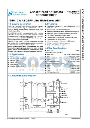 ADC12D1000 datasheet - 12-Bit, 2.0/3.2 GSPS Ultra High-Speed ADC