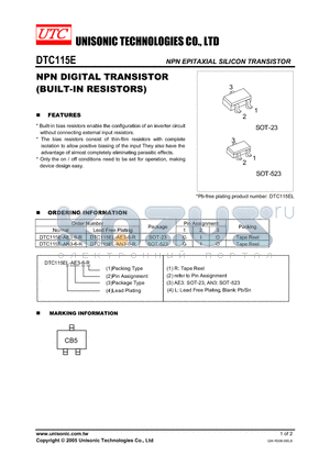 DTC115E-AN3-6-R datasheet - NPN DIGITAL TRANSISTOR (BUILT-IN RESISTORS)