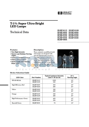 HLMP-8109 datasheet - T-13/4 Super Ultra-Bright LED Lamps