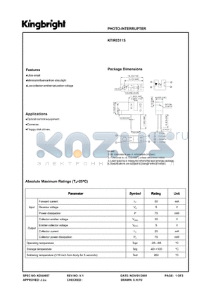 KTIR0311S datasheet - PHOTO-INTERRUPTER