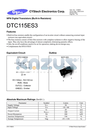 DTC115ES3 datasheet - NPN Digital Transistors (Built-in Resistors)
