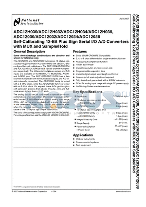 ADC12H032 datasheet - Self-Calibrating 12-Bit Plus Sign Serial I/O A/D Converters with MUX and Sample/Hold