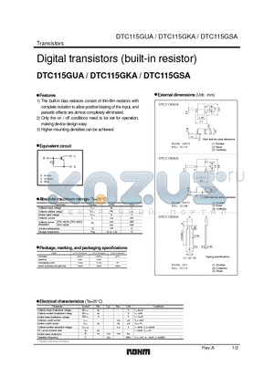 DTC115GKA datasheet - Digital transistors (built-in resistor)