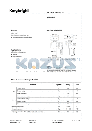 KTIR0611S datasheet - PHOTO-INTERRUPTER