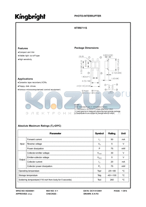 KTIR0711S datasheet - PHOTO-INTERRUPTER