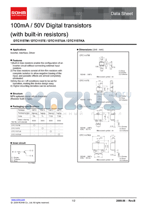 DTC115TE datasheet - 100mA / 50V Digital transistors (with built-in resistors)