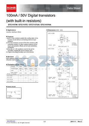 DTC115TE datasheet - 100mA / 50V Digital transistors(with built-in resistors)