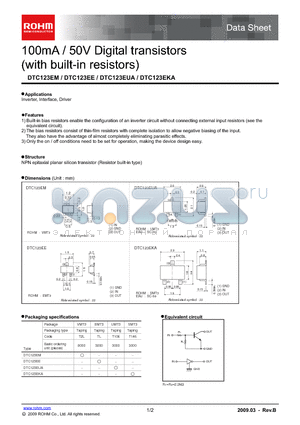 DTC123EE datasheet - 100mA / 50V Digital transistors (with built-in resistors)