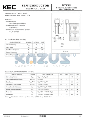 KTK161 datasheet - N CHANNEL JUNCTION FIFLD EFFFCT TRANSISTOR (HIGH FREQUENCY, VHF BAND AMPLIFIER)