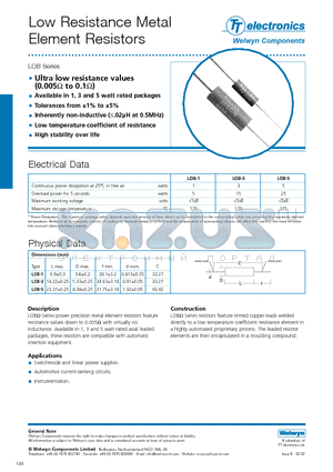 LOB-1 datasheet - Low Resistance Metal Element Resistors