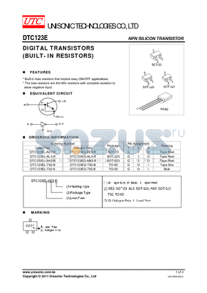 DTC123EG-AE3-R datasheet - DIGITAL TRANSISTORS