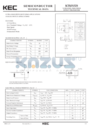 KTK5132S datasheet - N CHANNEL MOS FIELD EFFECT TRANSISTOR (ULTRA-HIGH SPEED SWITCHING,  ANALOG SWITCH)