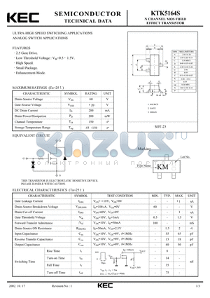 KTK5164S datasheet - N CHANNEL MOS FIELD EFFECT TRANSISTOR (ULTRA-HIGH SPEED SWITCHING,  ANALOG SWITCH)