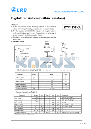 DTC123EKA datasheet - Digital transistors(built-in resistors)