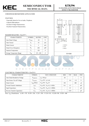 KTK596 datasheet - N CHANNEL JUNCTION FIFLD EFFFCT TRANSISTOR (CONDENSER MICROPHONE)