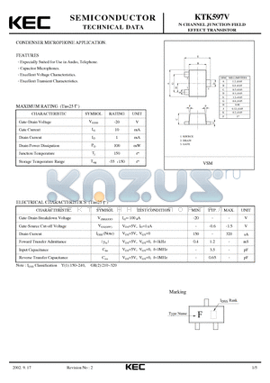 KTK597V datasheet - N CHANNEL JUNCTION FIFLD EFFFCT TRANSISTOR (CONDENSER MICROPHONE)