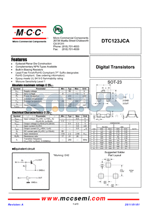 DTC123JCA datasheet - Digital Transistors