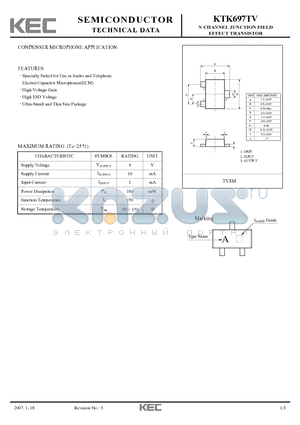 KTK697TV datasheet - N CHANNEL JUNCTION FIELD EFFECT TRANSISTOR CONDENSER MICROPHONE APPLICATION