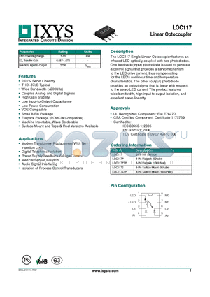 LOC117PTR datasheet - Linear Optocoupler