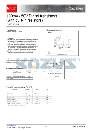 DTC123JEB datasheet - 100mA / 50V Digital transistors