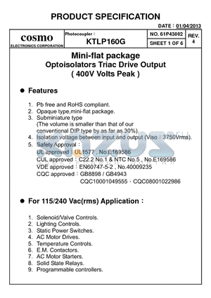 KTLP160G datasheet - Pb free and RoHS compliant