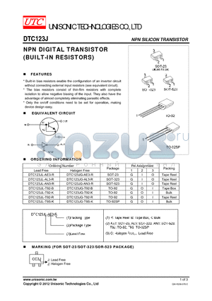 DTC123JG-AE3-R datasheet - NPN DIGITAL TRANSISTOR