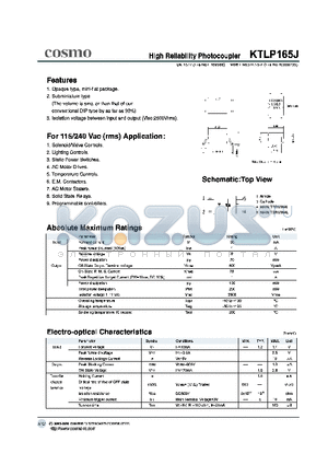 KTLP165J datasheet - High Reliaility Photocoupler