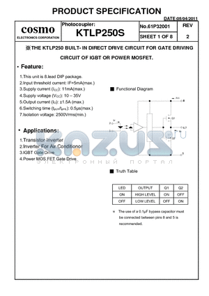 KTLP250S datasheet - This unit is 8.lead DIP package