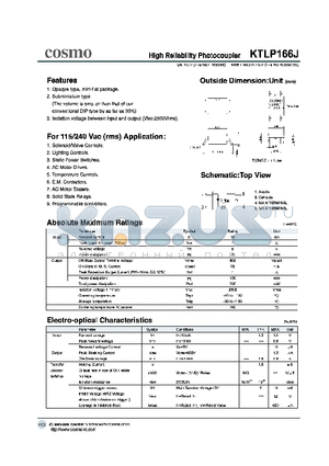 KTLP166J datasheet - High Reliability Photocoupler