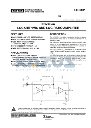 LOG101AID datasheet - Precision LOGARITHMIC AND LOG RATIO AMPLIFIER