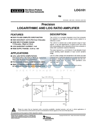 LOG101 datasheet - Precision LOGARITHMIC AND LOG RATIO AMPLIFIER