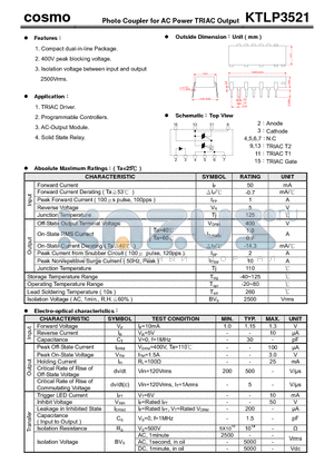 KTLP3521 datasheet - Photo Coupler for AC Power TRIAC Output