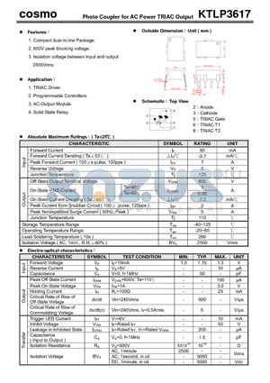 KTLP3617 datasheet - Photo Coupler for AC Power TRIAC Output
