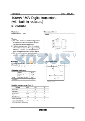 DTC123JUB datasheet - 100mA / 50V Digital transistors
