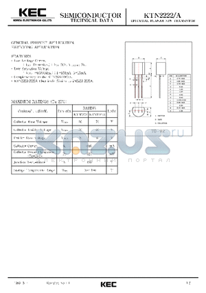 KTN2222 datasheet - EPITAXIAL PLANAR NPN TRANSISTOR (GENERAL PURPOSE, SWITCHING)