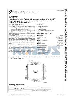 ADC14161 datasheet - Low-Distortion, Self-Calibrating 14-Bit, 2.5 MSPS, 390 mW A/D Converter