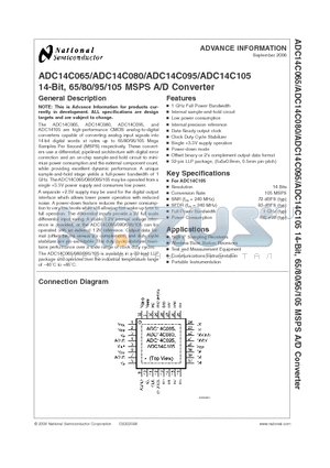 ADC14C095CISQ datasheet - 14-Bit, 65/80/95/105 MSPS A/D Converter
