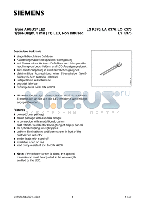 LOK376-SV datasheet - Hyper ARGUS LED Hyper-Bright, 3 mm T1 LED, Non Diffused