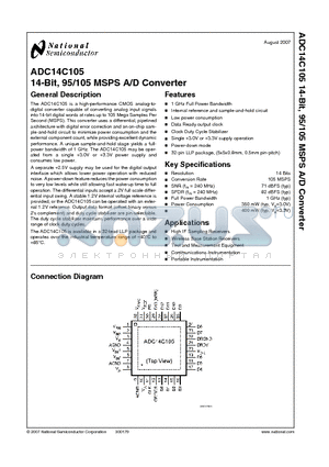 ADC14C105 datasheet - 14-Bit, 95/105 MSPS A/D Converter