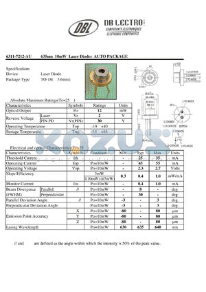 6311-7212-AU datasheet - 635nm 10mW Laser Diodes AUTO PACKAGE