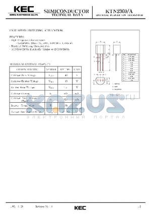 KTN2369A datasheet - EPITAXIAL PLANAR NPN TRANSISTOR (HISH SPEED SWITCHING)