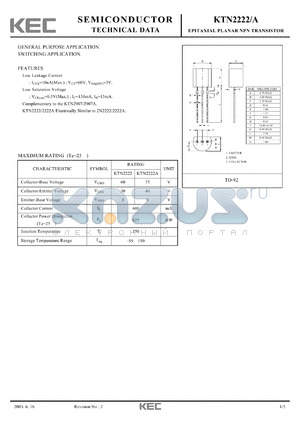 KTN2222_12 datasheet - EPITAXIAL PLANAR NPN TRANSISTOR