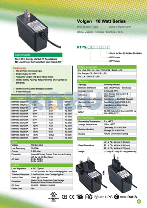 KTPS10-24005WA datasheet - Volgen 10 Watt Series