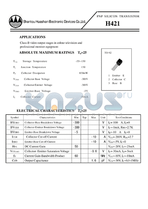 H421 datasheet - NPN SILICON TRANSISTOR