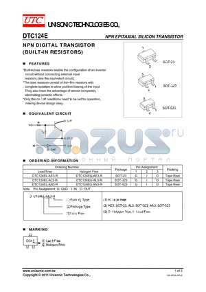 DTC124EG-AL3-R datasheet - NPN DIGITAL TRANSISTOR