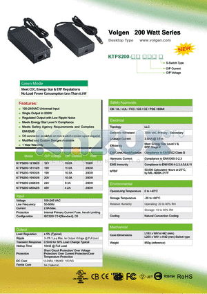 KTPS200-12160/S datasheet - Volgen 200 Watt Series